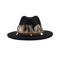 Black wool fedora with wide brim, feathers, bohemian woven band and coin charms - M (56-58cm) / Black
