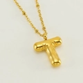 Collar con colgante de letra T abombada chapado en oro de 18K con cadena de cuentas - Letra T Dorada