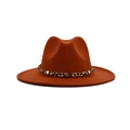 Caramel fedora wool hat with leopard print band and gold star metal studs - M (56-58cm) / Caramel color