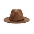 Brown wool fedora with ethnic woven band and golden feather charm detail - Khaki