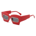 Red oversized rectangular sunglasses with sparkling rhinestones and dark grey lenses - Red Frame Dark Grey Lens
