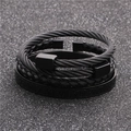 Three-piece black stainless steel men's bracelet set with Roman numerals and woven cable - 3Pcs Set Gun Black