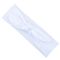 Elastic baby headband with a knotted rabbit ear bow in a soft light blue fabric - White