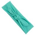 Teal soft fabric baby headband with a knotted rabbit ear bow design on white background - Lake Green