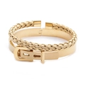Two-piece gold stainless steel bracelet set with woven texture and buckle design - 2-Piece Gold Set-Braided/Belt Buckle