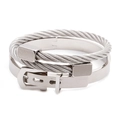Men's silver stainless steel roman numeral square cuff and cable rope bracelet set - 2-Piece Silver Set-Cable/Belt Buckle