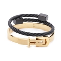 Men's gold buckle cuff and black stainless steel cable braided open bangle set - Set 2 / Gold + Black
