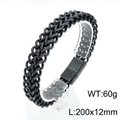 Men's black woven stainless steel double row dragon bone chain bracelet with buckle - 20cm / Matte Black