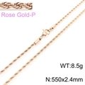 Rose gold stainless steel rope chain necklace with lobster clasp, 550mm x 2.4mm size - 2.4mm Width 55cm Length (KN228820-Z)