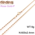 Rose gold twist rope chain necklace in titanium steel 600x2.4mm size variant - 2.4mm Width 60cm Length (KN228821-Z)