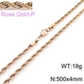 Rose gold stainless steel twist rope chain necklace, size 500x4mm, weighing 18g - 4mm / 50cm / Rose Gold