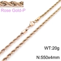 550x4mm rose gold titanium twisted rope chain necklace with detail macro view and lobster clasp - 4mm Width 55cm Length (KN228844-Z)