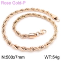 Classic rose gold plated titanium twist chain necklace, 7mm width and 500mm length - 7mm Width 50cm Length (KN228876-Z)