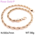 Rose gold stainless steel rope chain necklace 7mm width and 550mm length for men - 7mm Width 55cm Length (KN228877-Z)