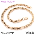 Rose gold plated stainless steel twist rope chain necklace 500x8mm for men and women - 8mm Width 50cm Length (KN228888-Z)