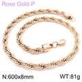 Rose gold twist chain necklace in 600x8mm size with lobster clasp on white background - 8mm Width 60cm Length (KN228890-Z)