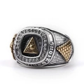 Vintage hip hop mens silver ring with gold All-Seeing Eye and pyramid details - Adjustable Open / All-Seeing Eye - Retro Gold Silver Tone