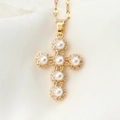 8488 Gold Pearl Cross Necklace