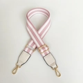 Adjustable wide canvas bag strap with pink and white stripes and gold metal hardware - Pink White + White Leather