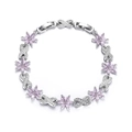 Elegante pulsera de plata 925 con flores, circonitas púrpuras y eslabones de infinito - Rosa