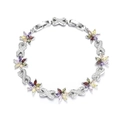 Detalle de pulsera floral de circonitas multicolor con acabado de plata de ley S925 - Colorido