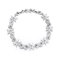 Elegant silver bracelet featuring zircon wisteria flowers and cross-shaped link motifs - White