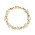 Macro detail of gold flower bracelet with zircon stones and infinity link design - Silver Color