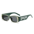 Gafas de sol rectangulares verdes con cristales y letras palm en la parte lateral - Montura Verde Lentes Grises