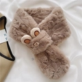 Soft brown plush scarf featuring cute bear ears and embroidery in a cross design - Mocha