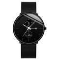 Geneva men's black stainless steel mesh watch with chronograph sub-dials and calendar - Black Case Black Hands Black Band