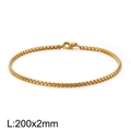 Bracelet en acier titane doré avec chaîne de perles carrées, 200x2mm, et fermoir mousqueton - Chaîne de boîte dorée de 2 mm (KB126583-Z)
