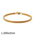 Bracelet chaîne box dorée polie 200x3mm avec fermoir mousqueton en acier inoxydable - Chaîne de boîte dorée de 3 mm (KB126585-Z)