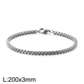 Silver stainless steel box chain bracelet for men with lobster clasp, 200mm length - 3mm Width (20cm Length) / Silver