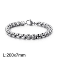 Mens silver square link pearl chain bracelet in 200x7mm polished metal finish - 7mm Width (20cm Length) / Silver