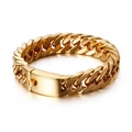 Polished gold plated titanium steel cuban link bracelet for men, 15mm wide with square clasp - 15mm Gold (KB56160-D)