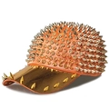 Punk style orange baseball cap with gold brim and full metallic silver spikes - Adjustable (55-59cm) / Orange-Yellow Base Gold Rivets