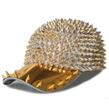 Punk baseball cap featuring full golden metallic spikes and rivets in streetwear style - Adjustable (55-59cm) / Grey Base Gold Rivets