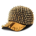 Punk style baseball cap featuring black fabric and dense golden metal spikes all over - Adjustable (55-59cm) / Black Base Gold Rivets