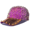 Purple punk baseball cap with silver spikes and golden mirror brim for streetwear - Adjustable (55-59cm) / Purple Base Gold Rivets