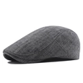 Classic grey herringbone cotton flat cap with vintage newsboy style for men - Black (Back Adjusted)