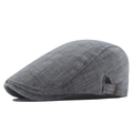Classic grey herringbone cotton newsboy hat with adjustable metal buckle for men - Navy Blue (Side Adjusted)
