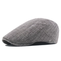 Men's cotton newsboy cap with brown herringbone pattern and adjustable metal buckle - Khaki (Back Adjusted)