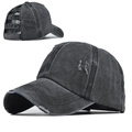 Gorra de béisbol negra lavada para coleta con detalles desgastados y correas traseras - Sin Etiqueta / Negro Lavado