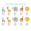 Lot de 10 décorations de gâteau animaux de la jungle lions éléphants et singes pour fête - Cake Toppers Animaux