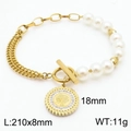 18K gold plated tree of life bracelet with white pearls and crystal details - Gold Bracelet