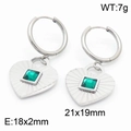 Silver heart earrings with square green zircon stones in a French vintage style - Silver Heart Radiant Pattern (KE109927-KSP)