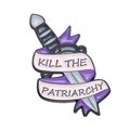 Enamel dagger pin with purple heart and Kill the Patriarchy text on white background - XZ9165 Dagger KILL THE PATRIARCHY