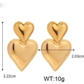 Boucles d'oreilles double cœur minimalistes dorées, taille 3,22 cm par 2,03 cm - Boucles d'Oreilles Double Cœur Dorées (KE110548-WGJD)