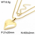 Minimalist gold heart necklace with bead chain, size 21x20mm and 400mm length - Gold Color Necklace (KN250826-KFC)