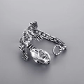 Detailed view of punk style stainless steel crocodile skeleton bracelet with skull links - Dinosaur Style (KB33468-D)